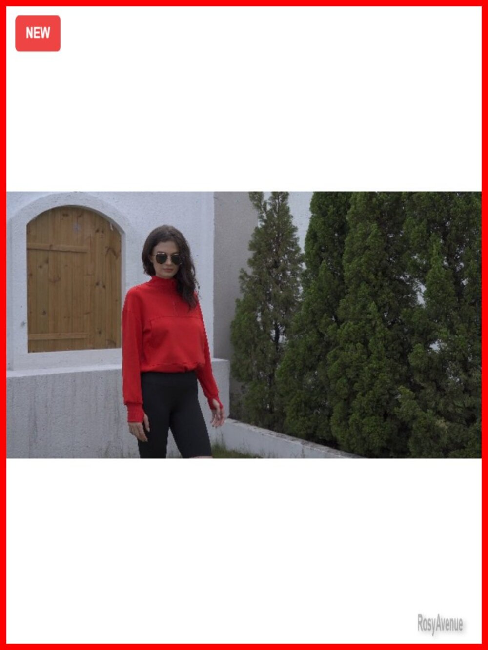 Women Long Sleeve Half Zip Cropped Sweatshirt V Neck Pullover with Kangaroo - Picture 6 of 6